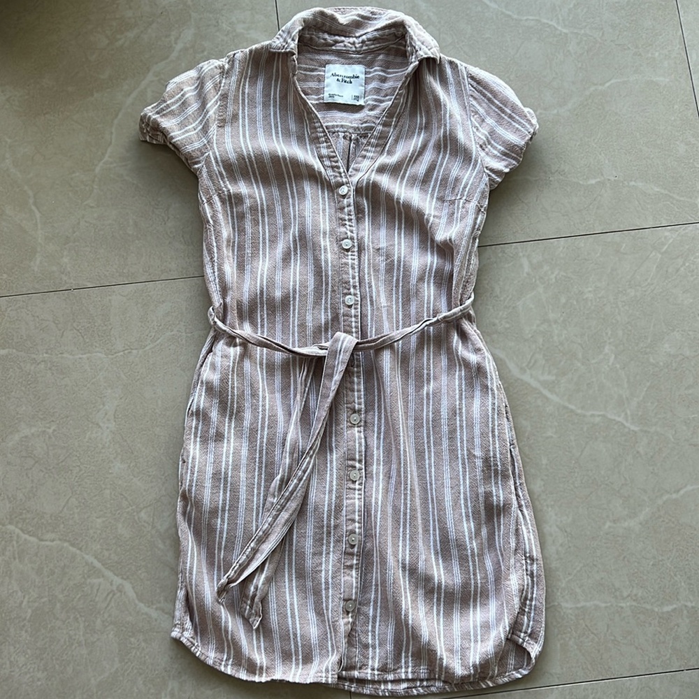 Tan and white stripped button up dress size XXS